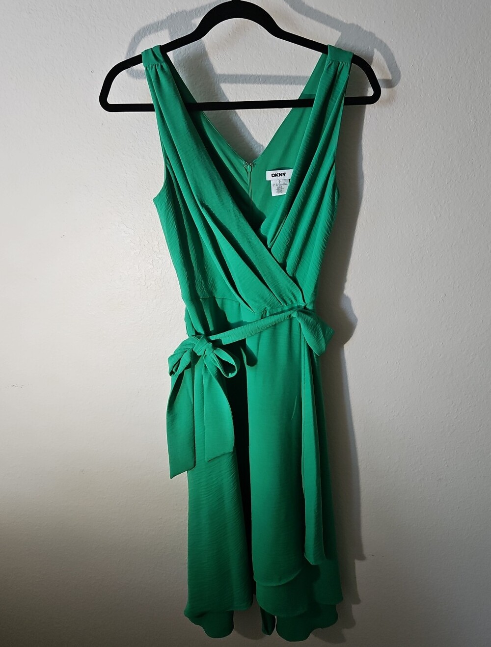 DKNY Emerald Green Sleeveless Wrap Midi Dress